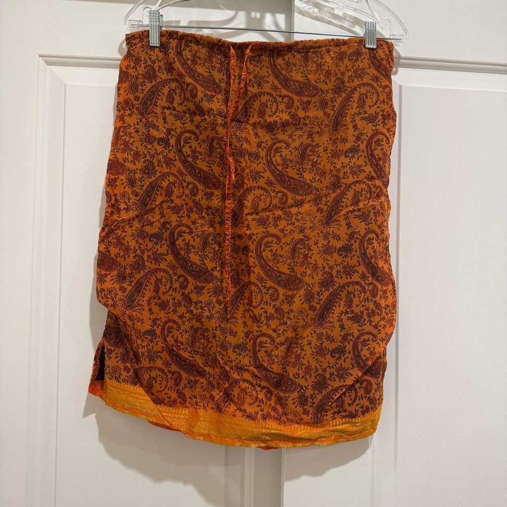 Vintage Paisley Orange Boho Skirt, Medium Y2K